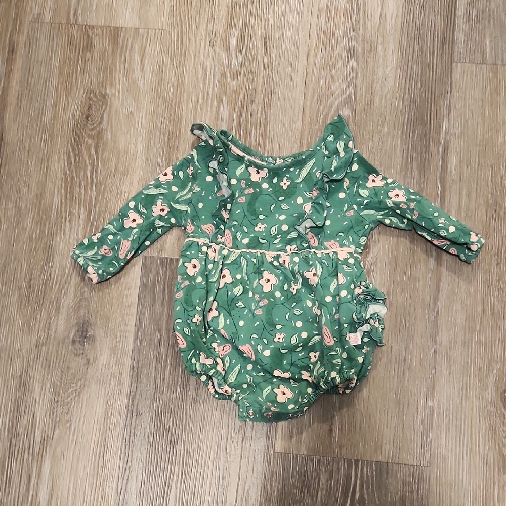 Ruffle Butts Green Floral Baby Outfit